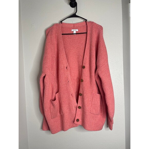 Nine West Pink Cardigan XXL Oversized Button Front Chunky Knit Sweater Pockets - Picture 4 of 6